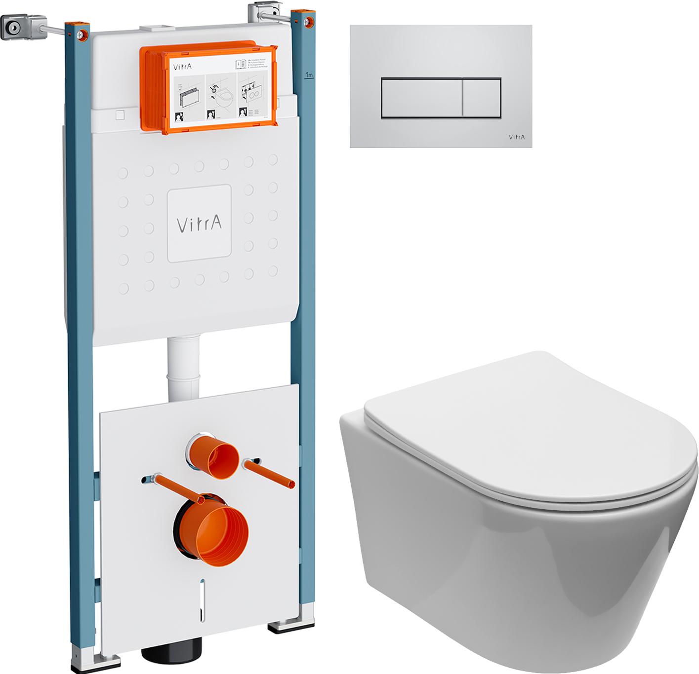 Комплект 3 в 1 Унитаз подвесной Aquanet Logan Tornado 340298 + Инсталляция VitrA V-Fix Core 732-5800-01PV + Кнопка Root Square 740-2380 цвет хром