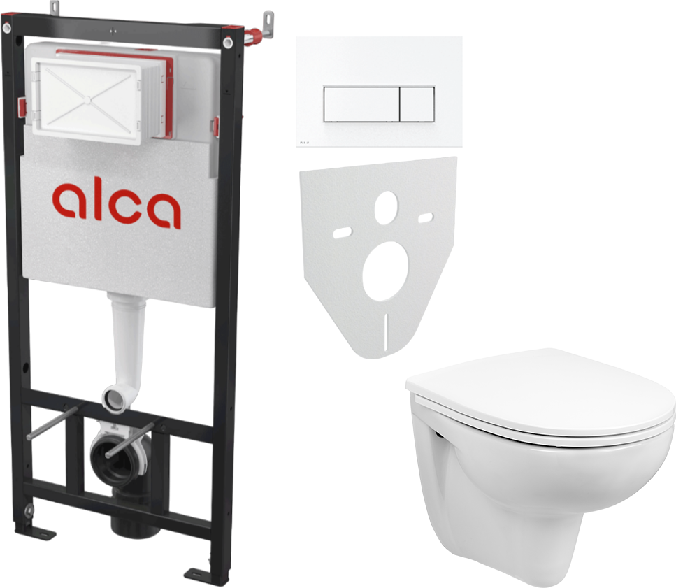 Комплект 2 в 1 Унитаз подвесной Wanfald Lauta 47302100005 + Инсталляция с кнопкой AlcaPlast AM101/1120-4:1 M570-VE-01 цвет белый