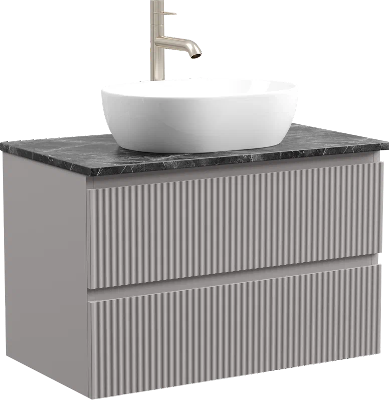 Тумба под раковину со столешницей Sancos Snob R 80 doha soft, столешница черный мрамор, с отв. под смеситель