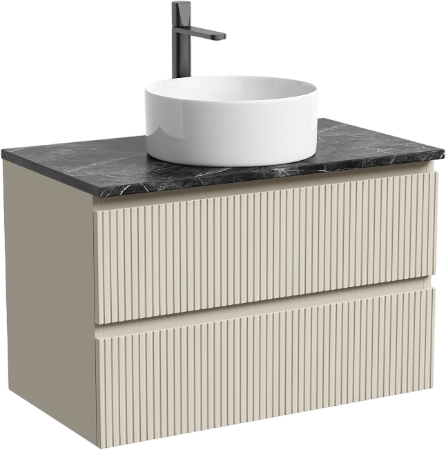 Тумба под раковину со столешницей Sancos Snob R 80 beige soft, столешница черный мрамор, с отв. под смеситель