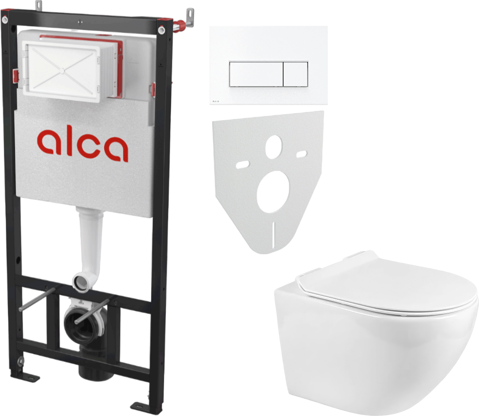 Комплект 2 в 1 Унитаз подвесной BOND Oval F01-10 + Инсталляция с кнопкой AlcaPlast AM101/1120-4:1 M570-VE-01 цвет белый