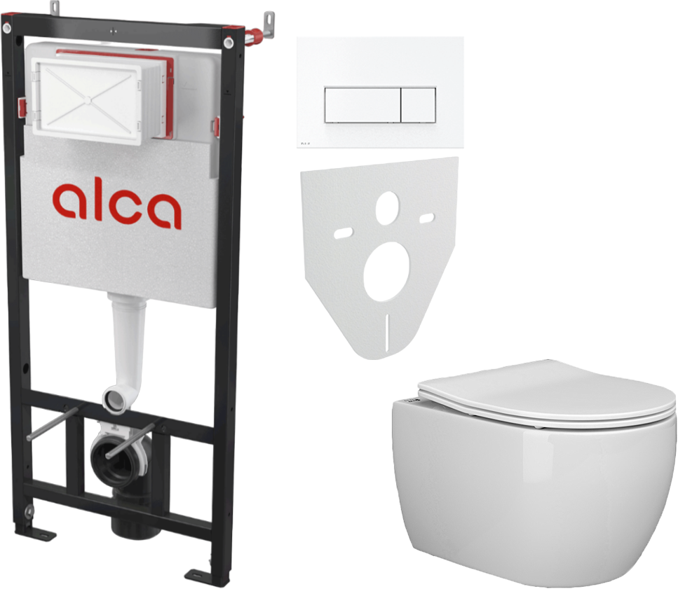 Комплект 2 в 1 Унитаз подвесной Ceramicanova Play CN3001 + Инсталляция с кнопкой AlcaPlast AM101/1120-4:1 M570-VE-01 цвет белый