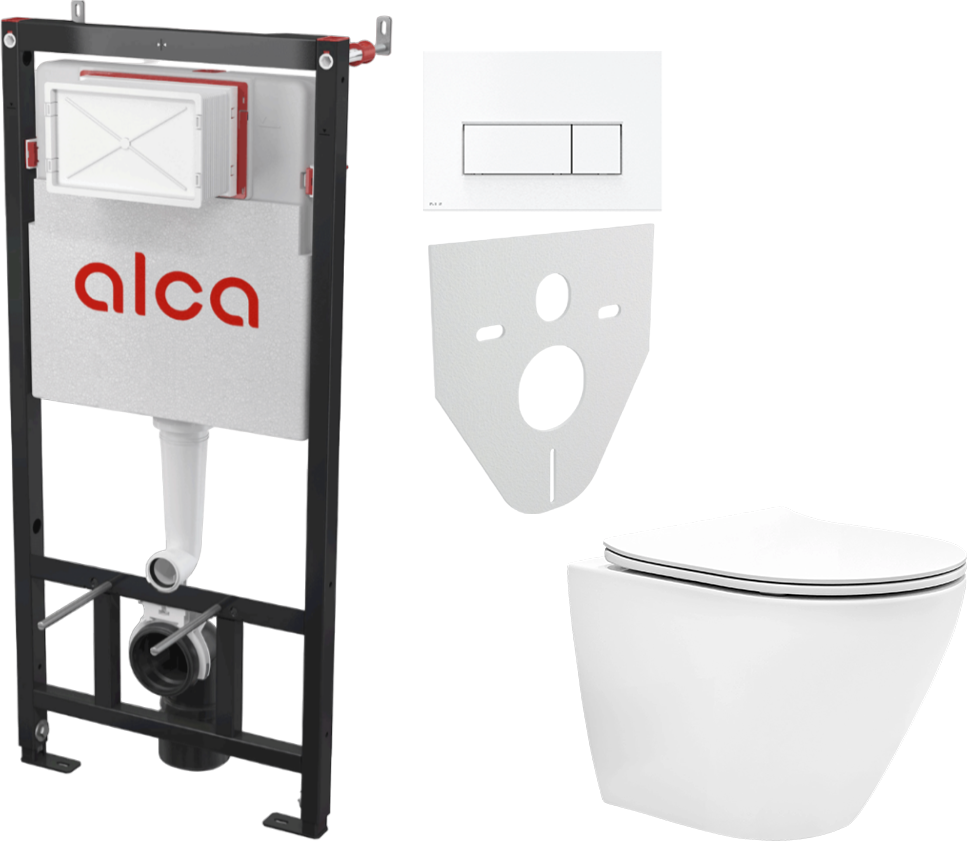 Комплект 2 в 1 Унитаз подвесной EvaGold K505 + Инсталляция с кнопкой AlcaPlast AM101/1120-4:1 M570-VE-01 цвет белый