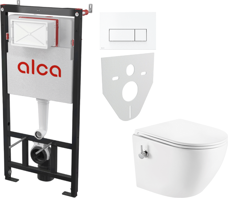 Комплект 2 в 1 Унитаз подвесной EvaGold K505B + Инсталляция с кнопкой AlcaPlast AM101/1120-4:1 M570-VE-01 цвет белый