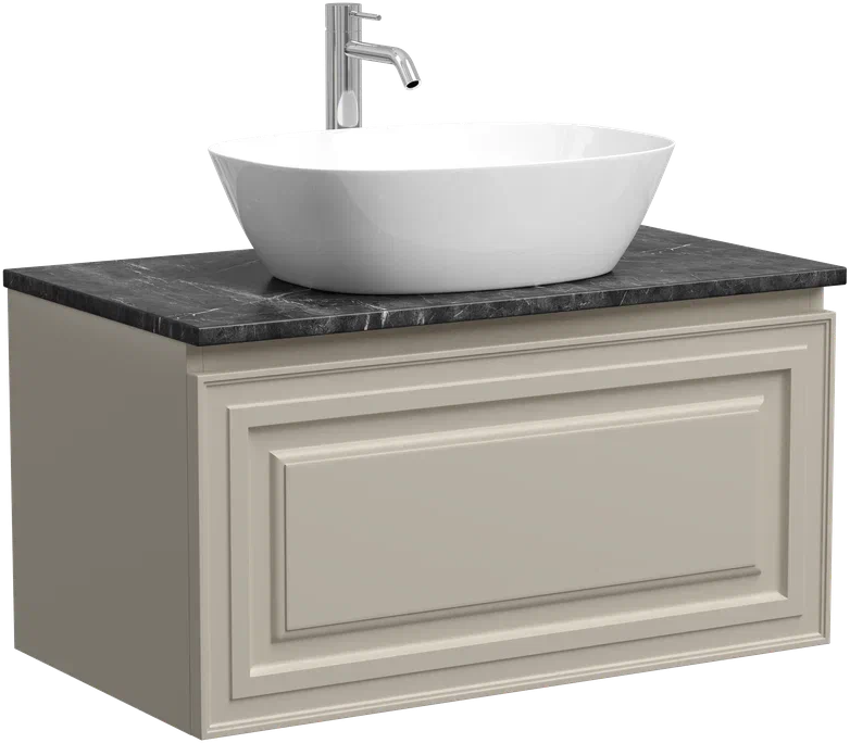 Тумба под раковину со столешницей Sancos Very 80 beige soft, столешница черный мрамор, с отв. под смеситель