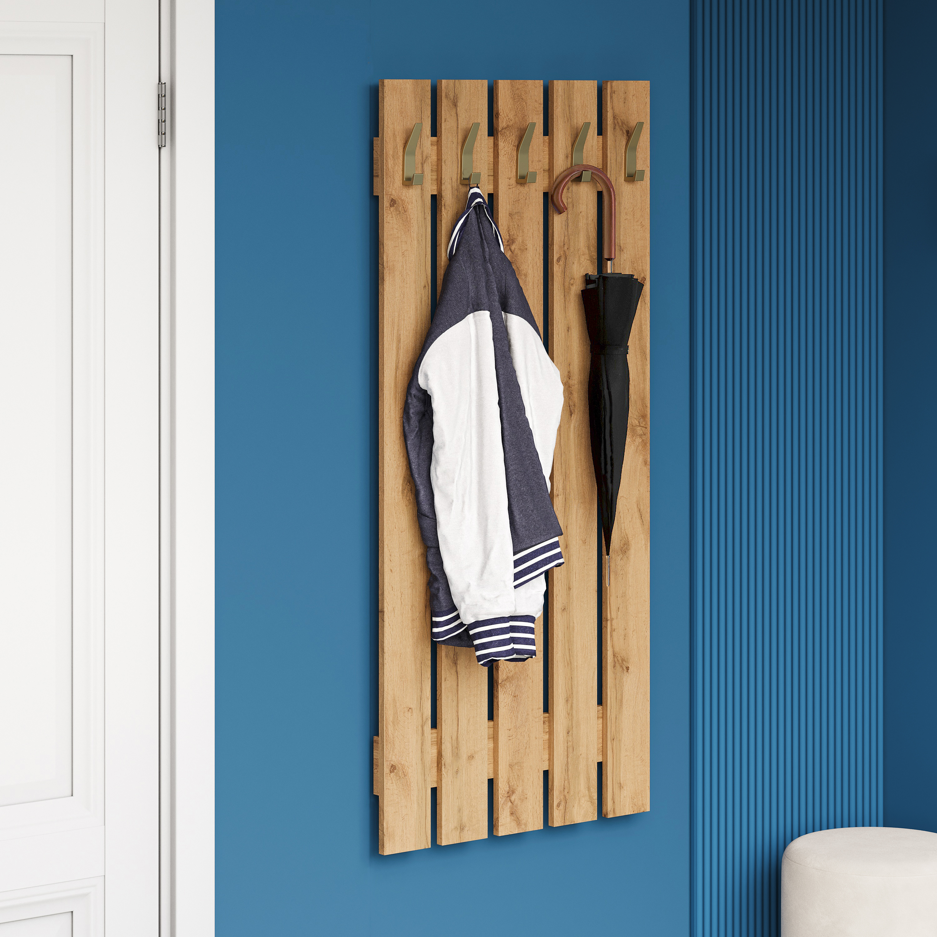 Вешалка для одежды DIWO Кострома 60x135 см без полки, дуб вотан, крючок золото