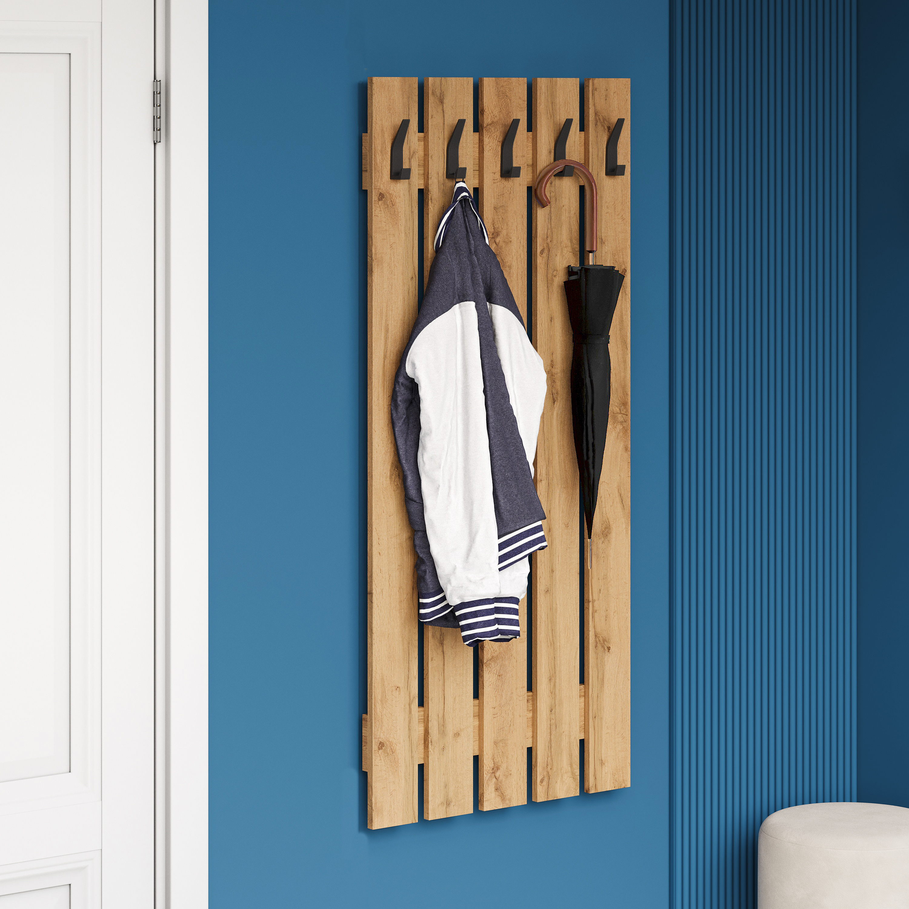 Вешалка для одежды DIWO Кострома 60x135 см без полки, дуб вотан, крючок черный