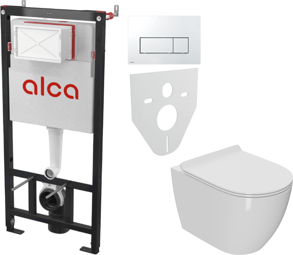 Комплект 2 в 1 Унитаз подвесной Bauedge Bau Dream + Инсталляция с кнопкой AlcaPlast AM101/1120-4:1 RU M571-0001 цвет хром глянец