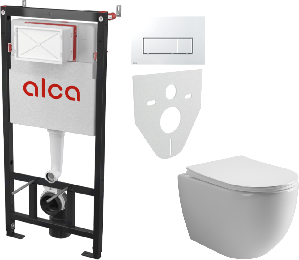 Комплект 2 в 1 Унитаз подвесной Ceramicanova Mia Rimless CN1805 + Инсталляция с кнопкой AlcaPlast AM101/1120-4:1 RU M571-0001 цвет хром глянец