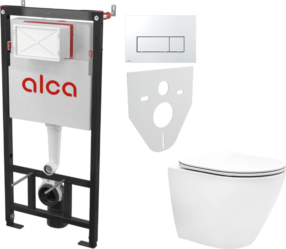 Комплект 2 в 1 Унитаз подвесной EvaGold K505 + Инсталляция с кнопкой AlcaPlast AM101/1120-4:1 RU M571-0001 цвет хром глянец