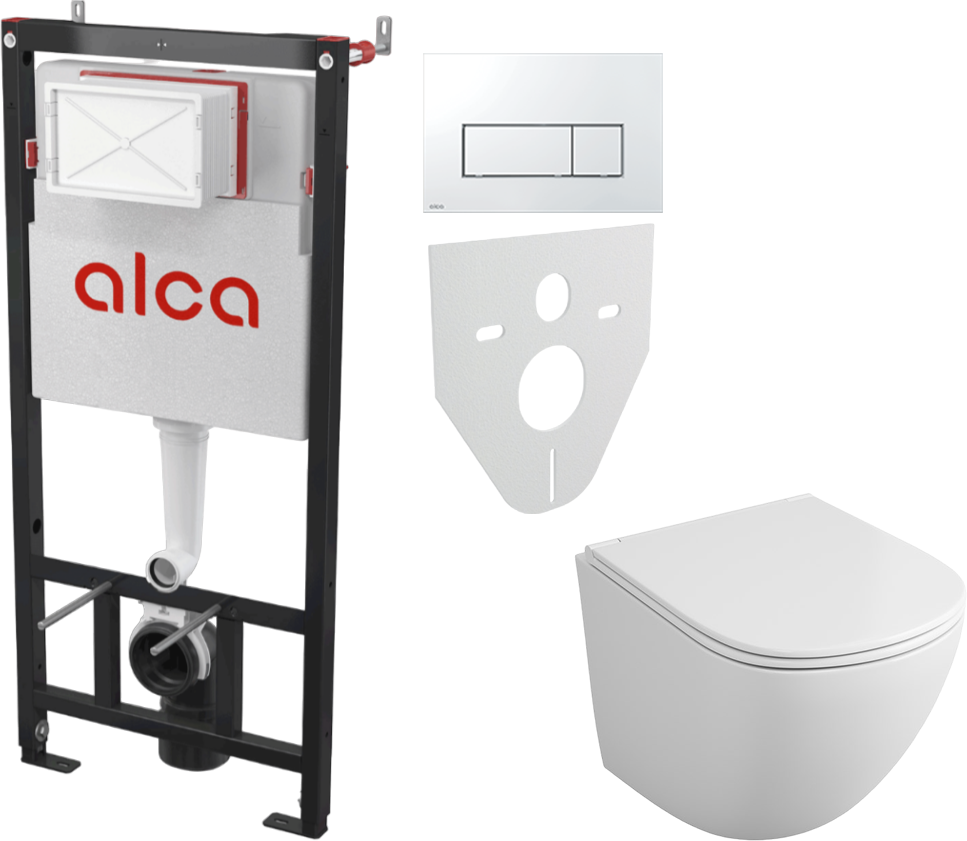 Комплект 2 в 1 Унитаз подвесной Owl 1975 Vind TOWLT190302 + Инсталляция с кнопкой AlcaPlast AM101/1120-4:1 RU M571-0001 цвет хром глянец