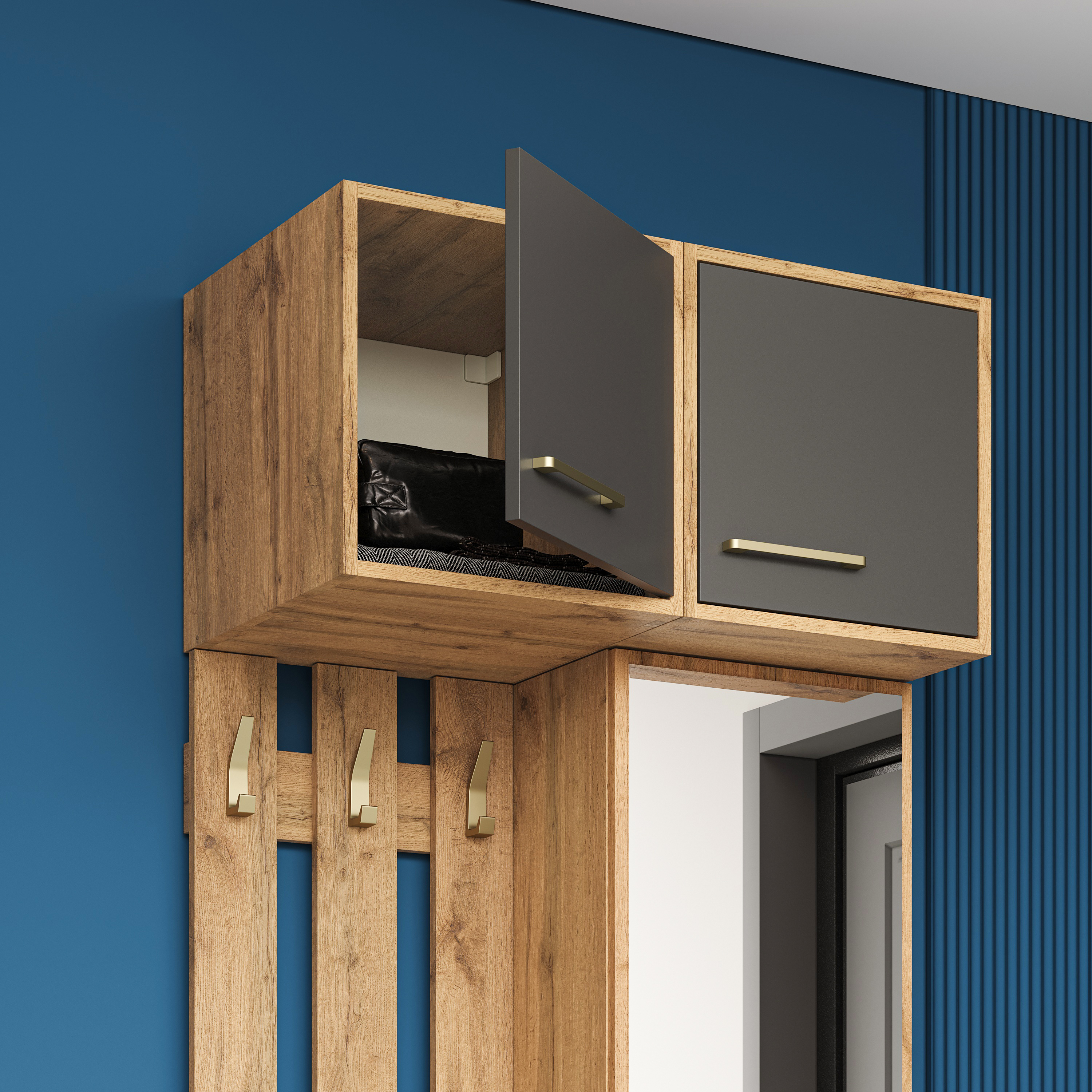 Шкаф-антресоль DIWO Кострома навесной 40x40х42 см, дуб вотан, антрацит, ручка золото