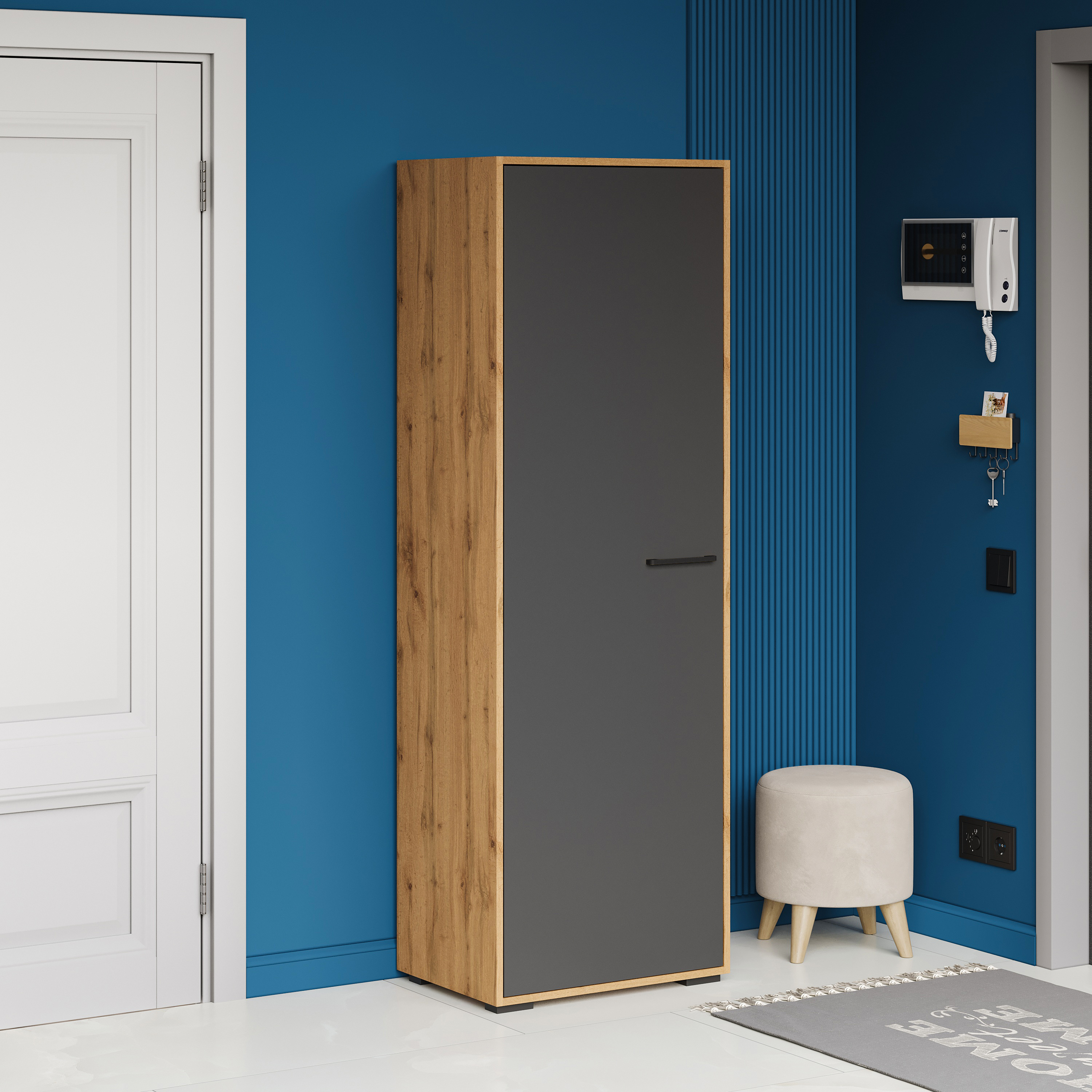 Шкаф для одежды DIWO Кострома с вешалкой 60x180х42 см, дуб вотан, антрацит, ручка черная