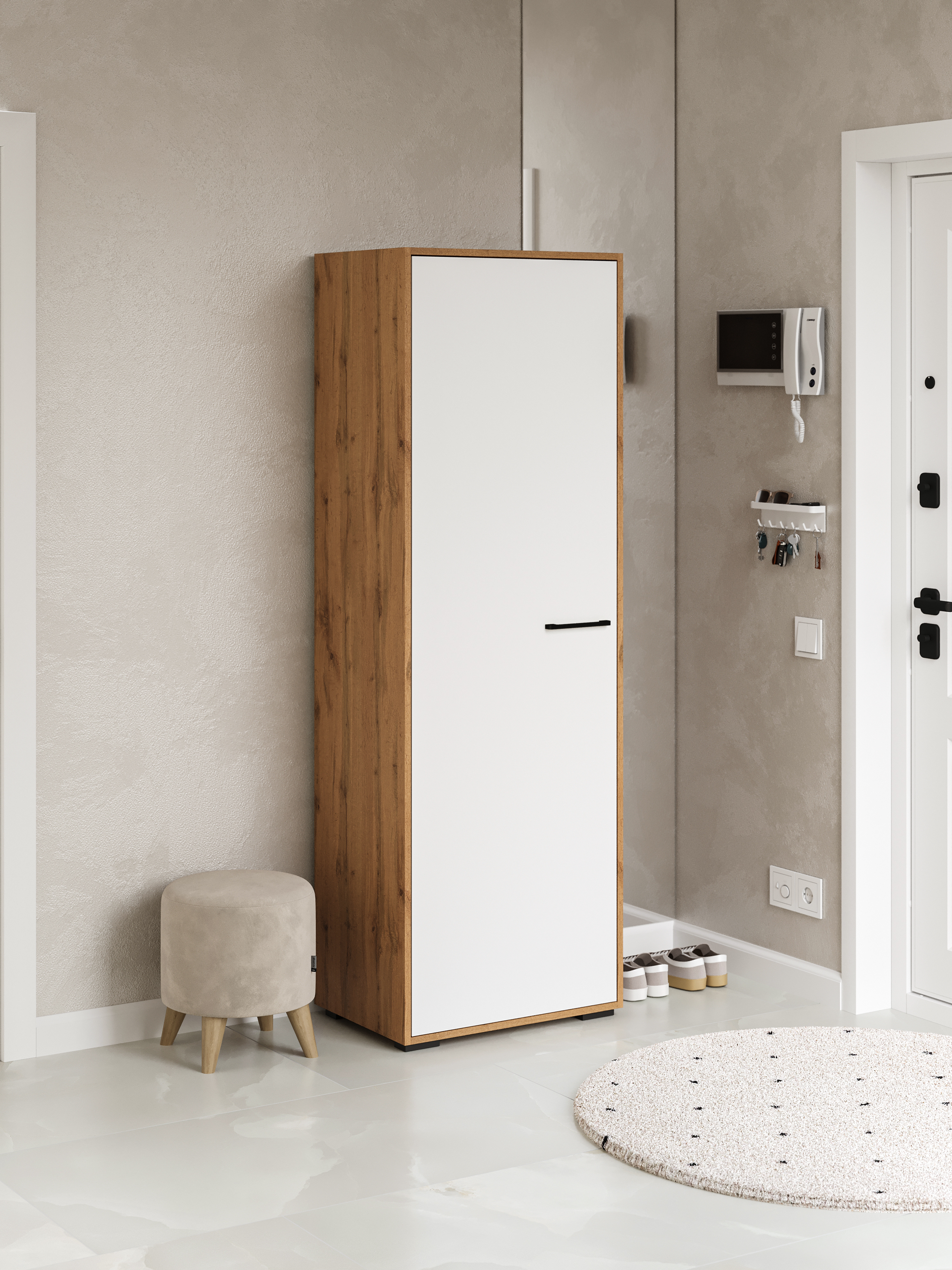 Шкаф для одежды DIWO Кострома с вешалкой 60x180х42 см, дуб вотан, белый, ручка черная