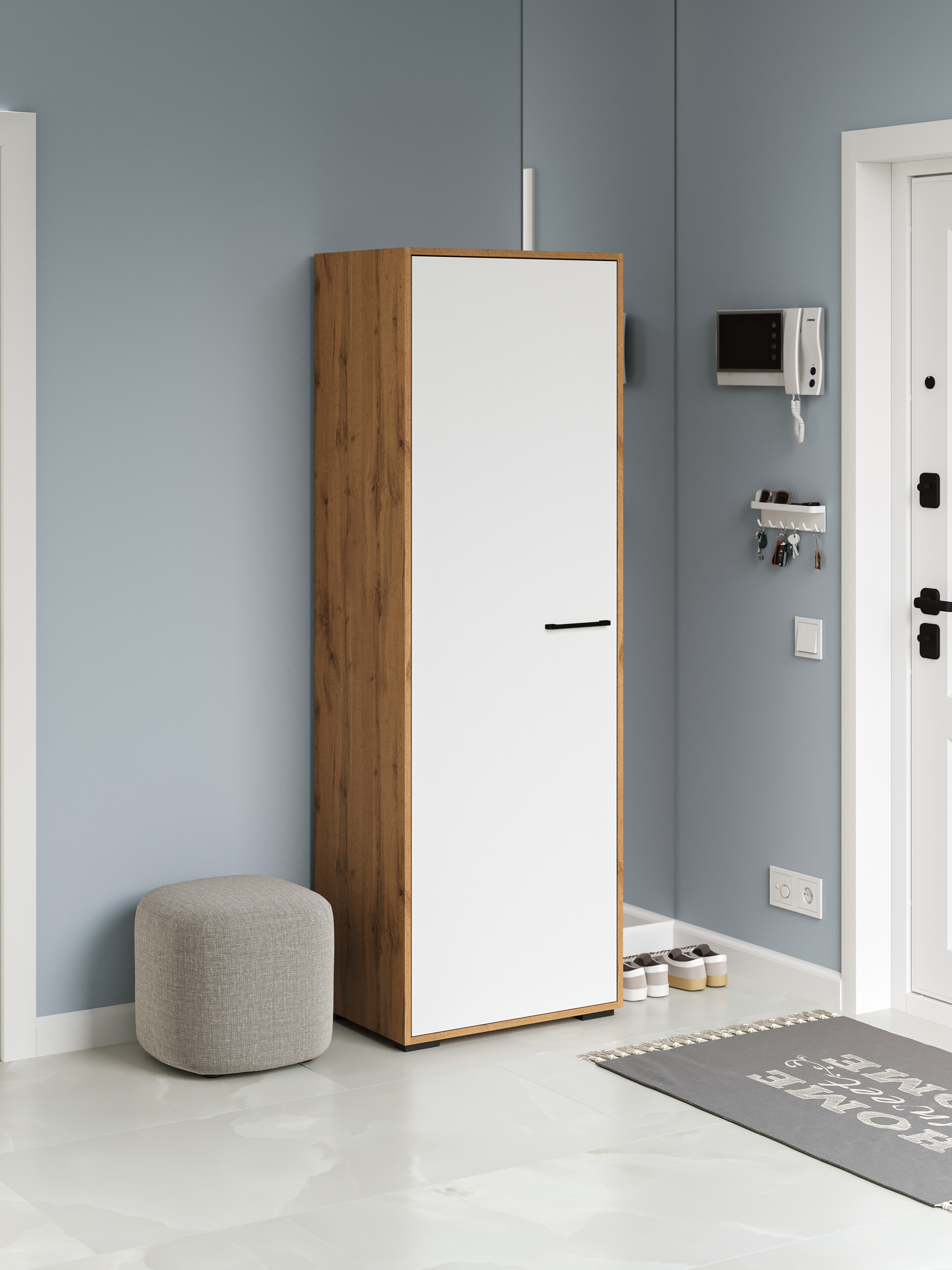 Шкаф для одежды DIWO Кострома с полками 60x180х42 см, дуб вотан, белый, ручка черная