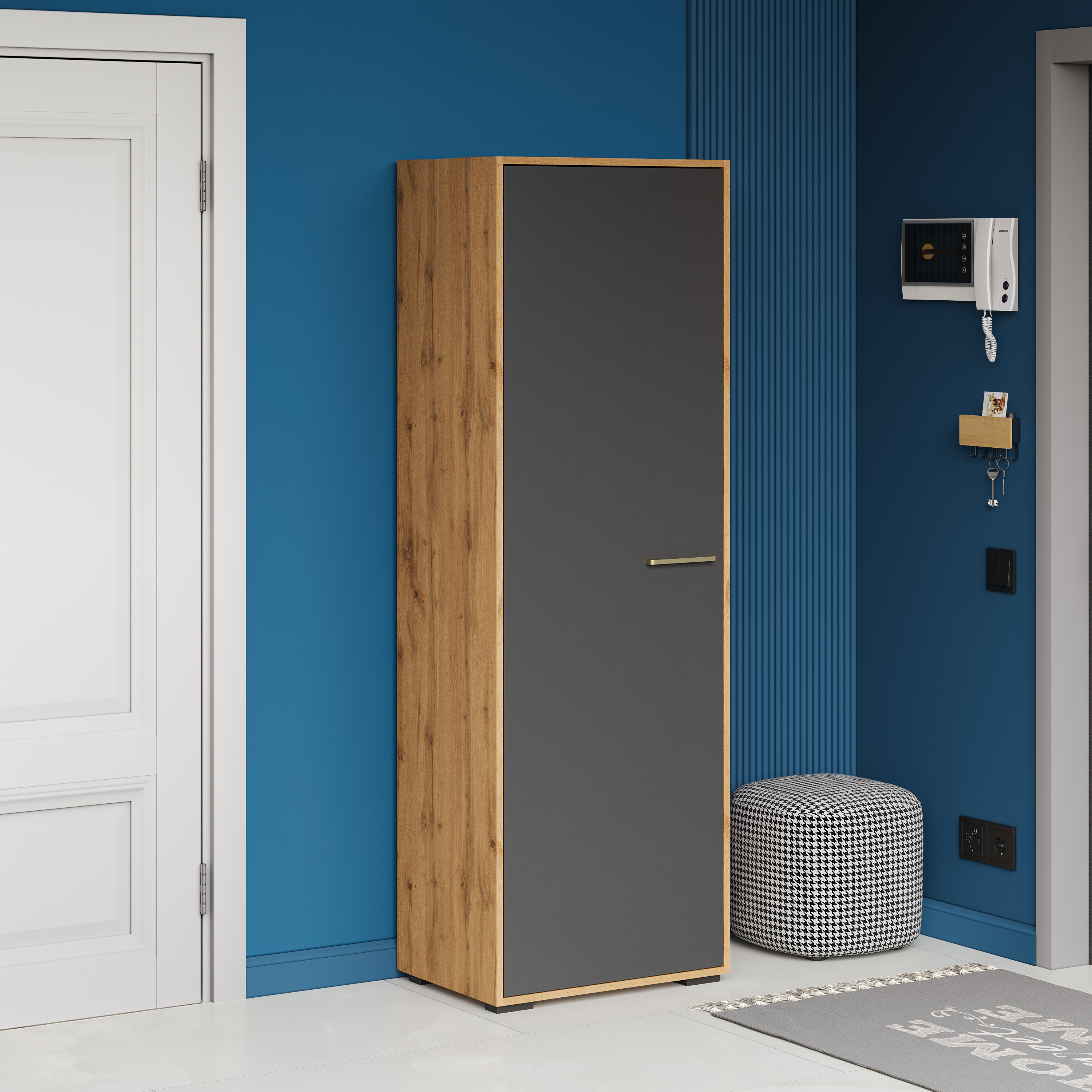 Шкаф для одежды DIWO Кострома с полками 60x180х42 см, дуб вотан, антрацит, ручка золото