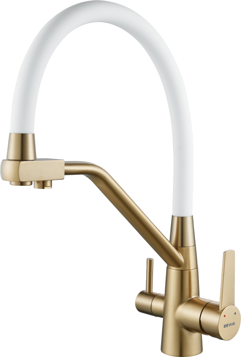 Смеситель для кухни Shevanik S968G с гибким изливом, золотой сатин
