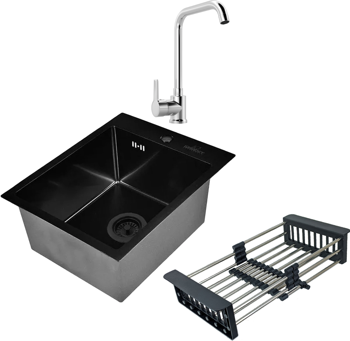 Комплект Мойка Wisent 4050B, с PVD покрытием, с коландером, графит + Смеситель MEGA Ege MG-PL10, хром