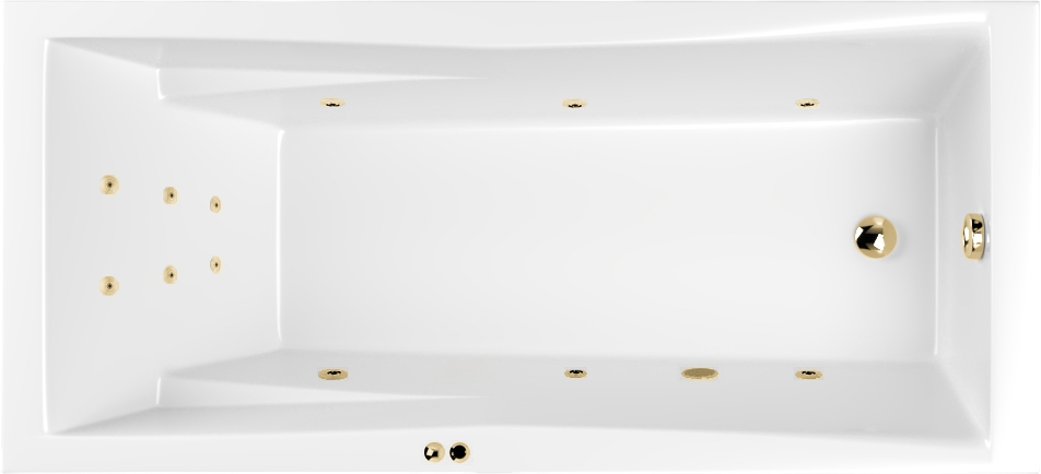 Акриловая ванна WHITECROSS Palace Line 170x75 см, встраиваемая, с гидромассажем, белый глянец, с каркасом, со сливом-переливом, фурнитура золото
