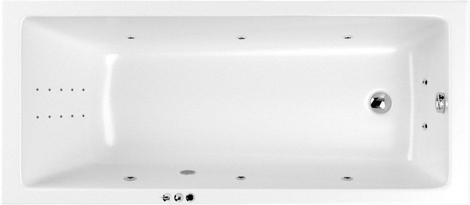 Акриловая ванна WHITECROSS Wave Smart Nano 170x70 см, встраиваемая, с гидромассажем, белый глянец, с каркасом, со сливом-переливом