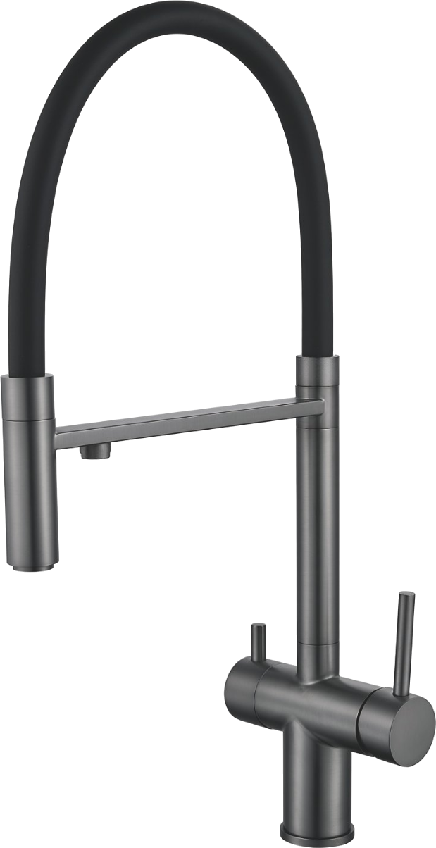 Смеситель для кухни Shevanik S178T с гибким изливом, оружейная сталь