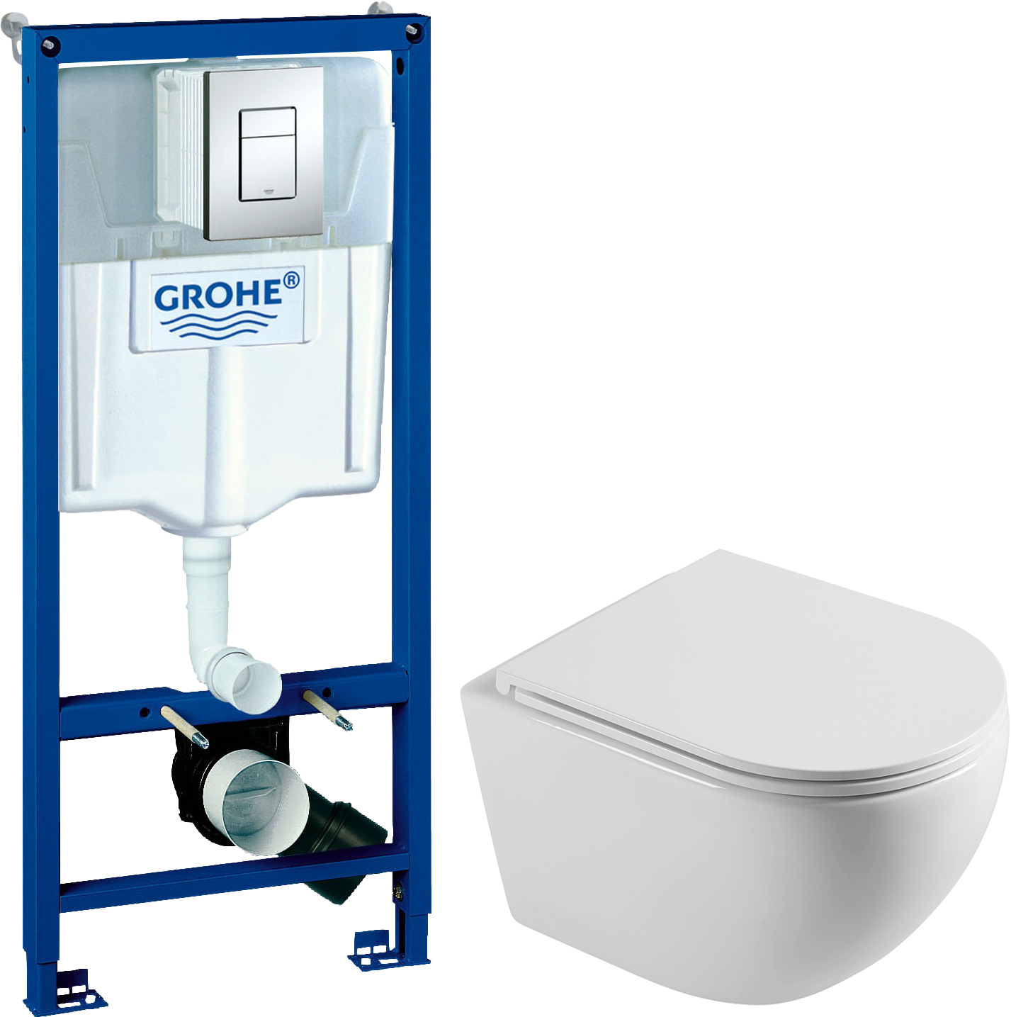 Комплект 2 в 1 Унитаз подвесной Agger AT03100 + Инсталляция с кнопкой Grohe Rapid SL 38772001 цвет хром