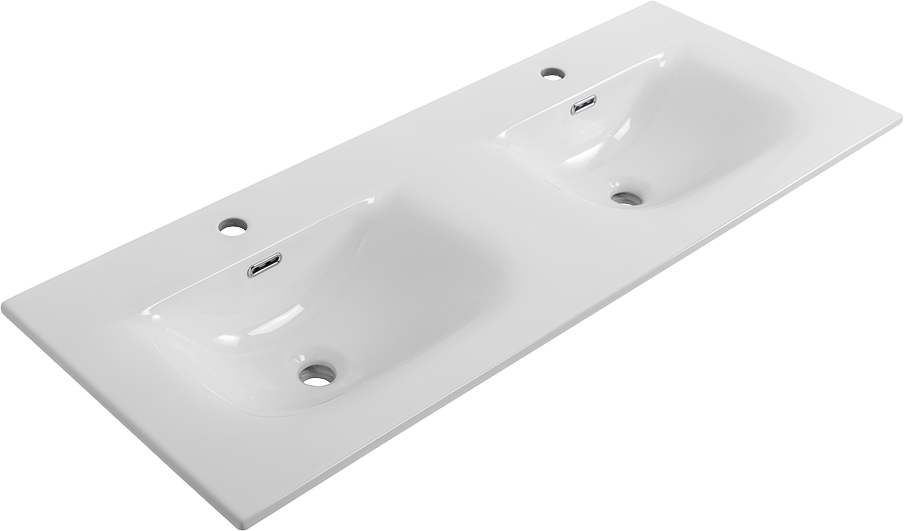 Мебельная раковина BelBagno BB-8099-120-2 накладная, для двоих, глянцевая белая, с 2 отверстиями под смеситель, прямоугольная, фаянс