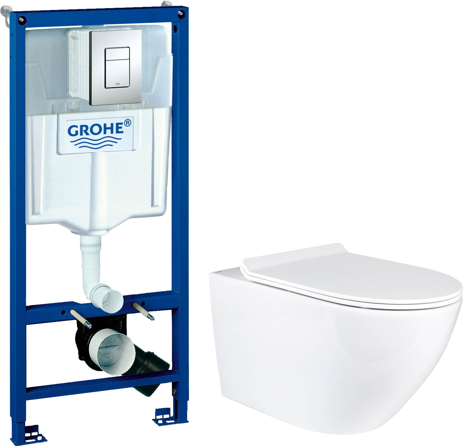 Комплект 2 в 1 Унитаз подвесной BOND Oval F01-10Long + Инсталляция с кнопкой Grohe Rapid SL 38772001 цвет хром