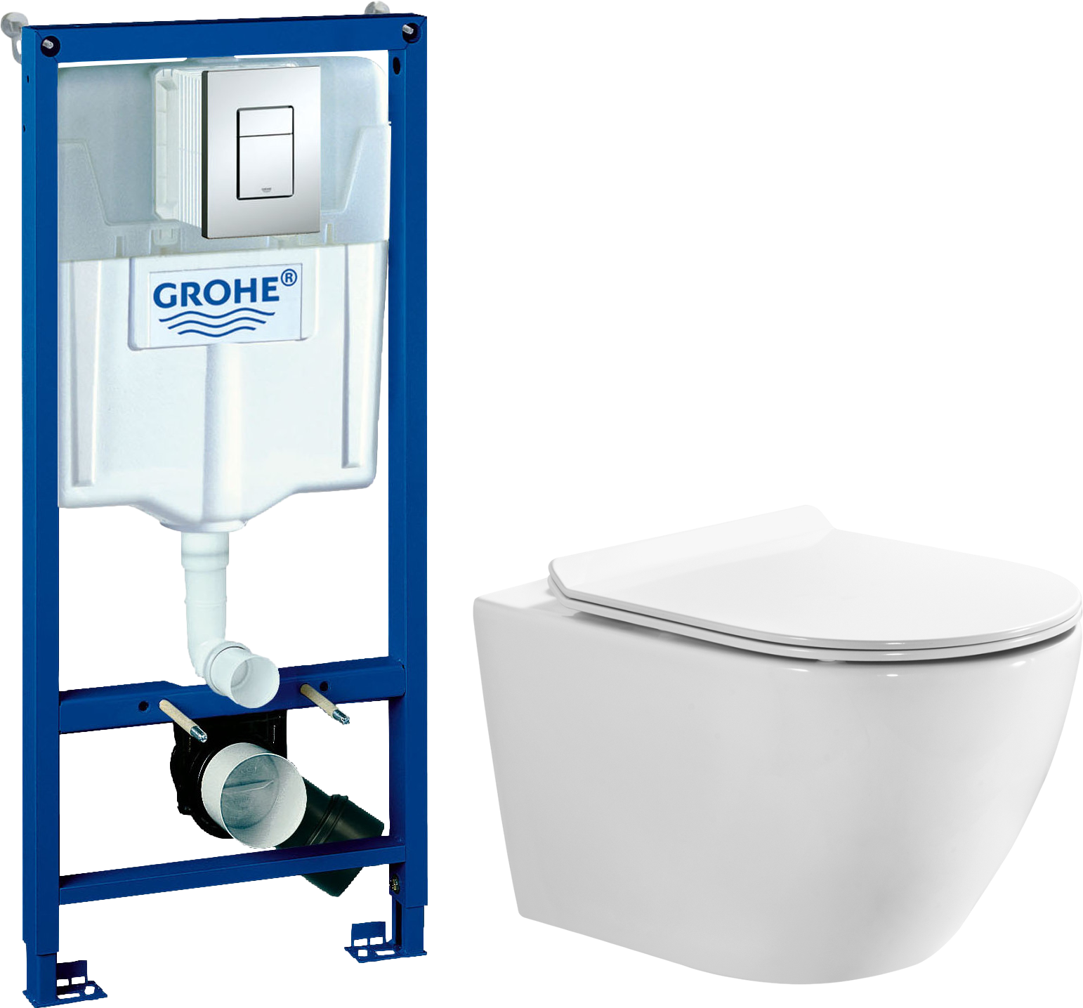 Комплект 2 в 1 Унитаз подвесной BOND Oval F12-10 + Инсталляция с кнопкой Grohe Rapid SL 38772001 цвет хром