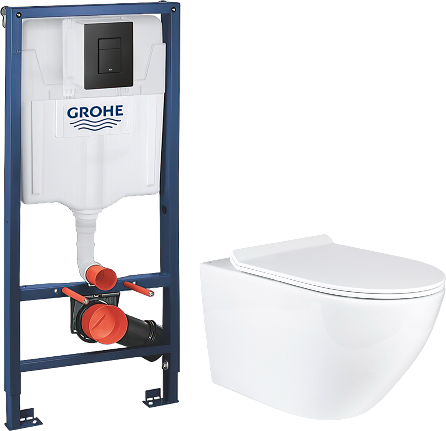 Комплект 2 в 1 Унитаз подвесной BOND Oval F01-10Long + Инсталляция с кнопкой Grohe Solido 38811KF0 цвет черный