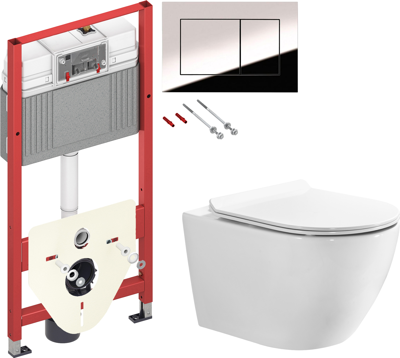 Комплект 2 в 1 Унитаз подвесной BOND Oval F12-10 + Инсталляция с кнопкой TECE Now 9400412