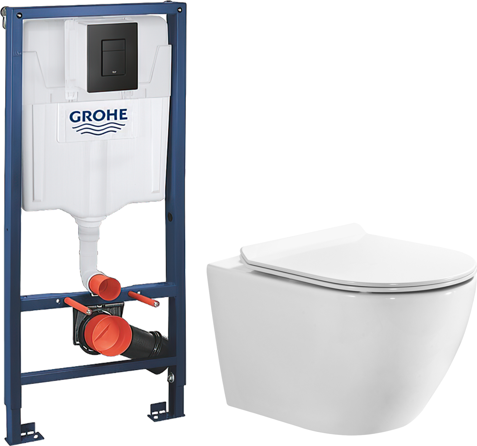 Комплект 2 в 1 Унитаз подвесной BOND Oval F12-10 + Инсталляция с кнопкой Grohe Solido 38811KF0 цвет черный