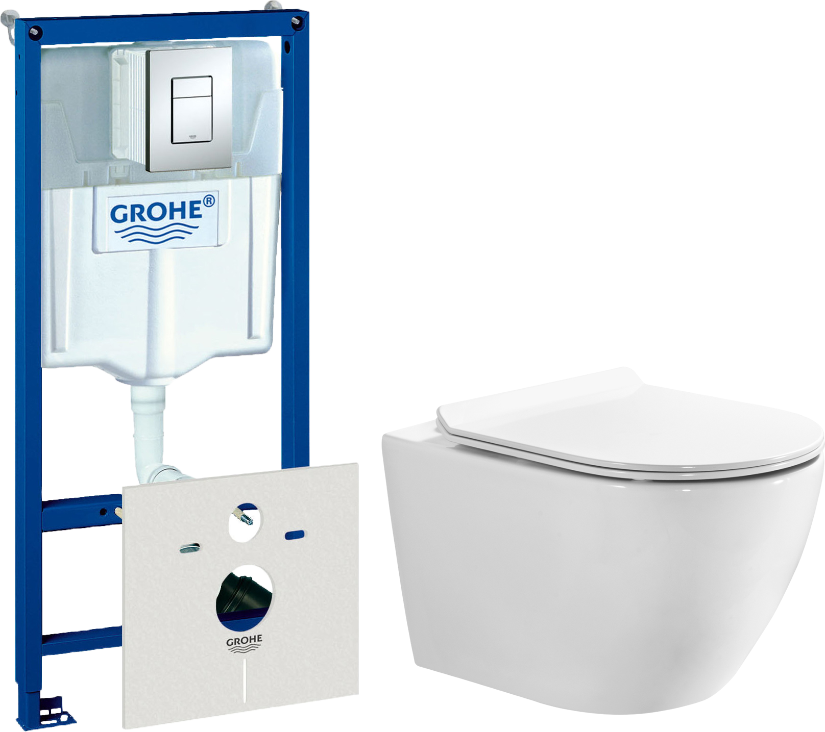 Комплект 2 в 1 Унитаз подвесной BOND Oval F12-10 + Инсталляция с кнопкой Grohe Rapid SL 38775001 цвет хром