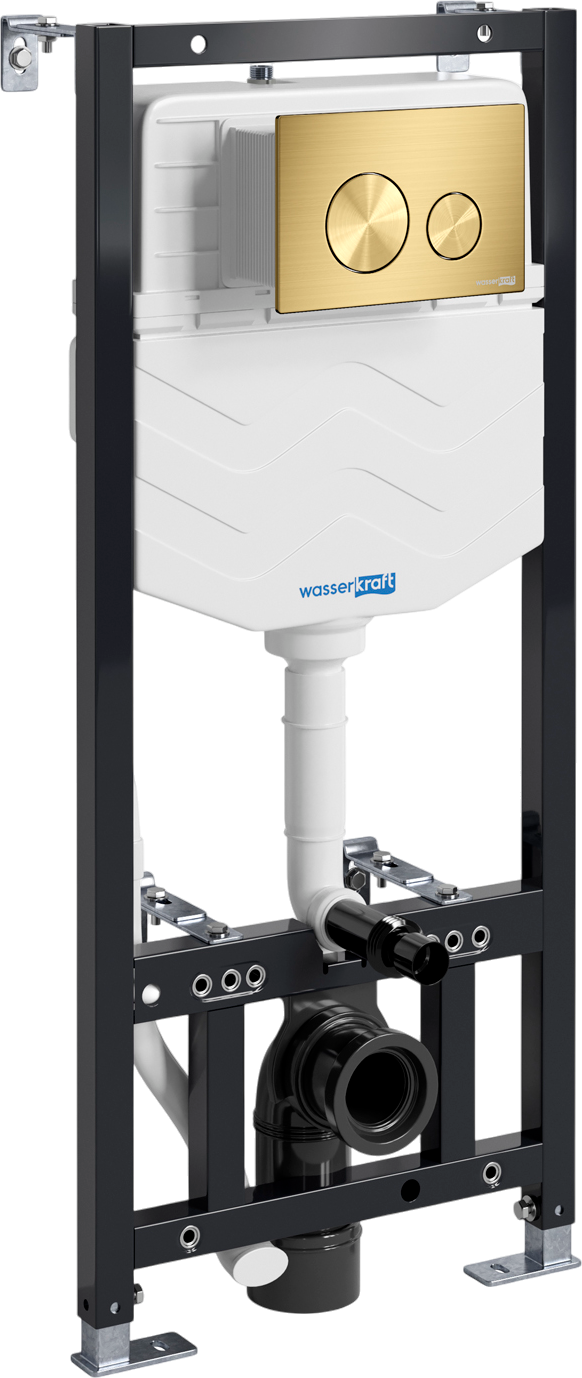 Инсталляция с кнопкой Wasserkraft Aller 10TLT.010.ME.MG02 цвет матовое золото, крепление к полу и стене, с регулировкой по высоте, с шумоизоляцией