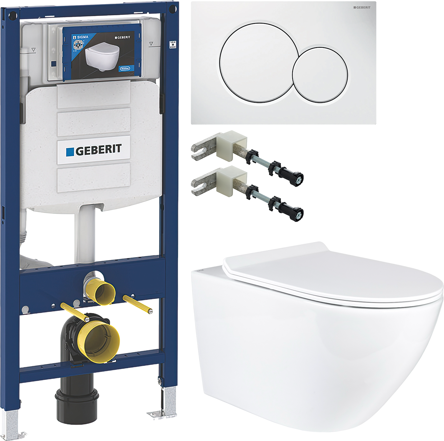 Комплект 4 в 1 Унитаз подвесной BOND Oval F01-10Long + Инсталляция Geberit Duofix UP 320 111.300.00.5 (111.950.00.6) + Кнопка Sigma 01 115.770.11.5 цвет белый + Крепления 111.815.00.1 к стене