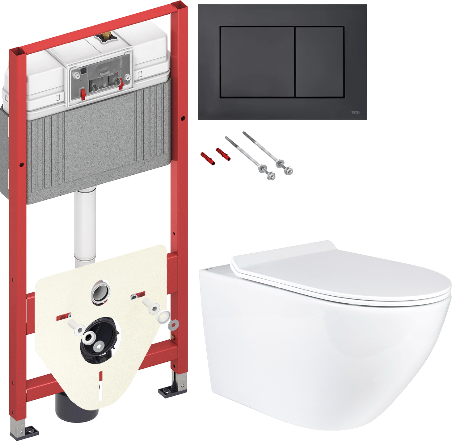 Комплект 2 в 1 Унитаз подвесной BOND Oval F01-10Long + Инсталляция с кнопкой TECE Now 9400414
