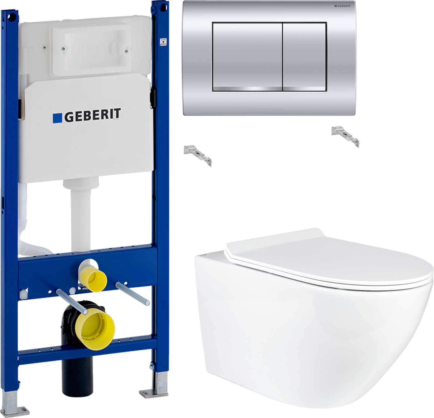 Комплект 2 в 1 Унитаз подвесной BOND Oval F01-10Long + Инсталляция с кнопкой Geberit Duofix Delta 458.163.21.1 цвет хром