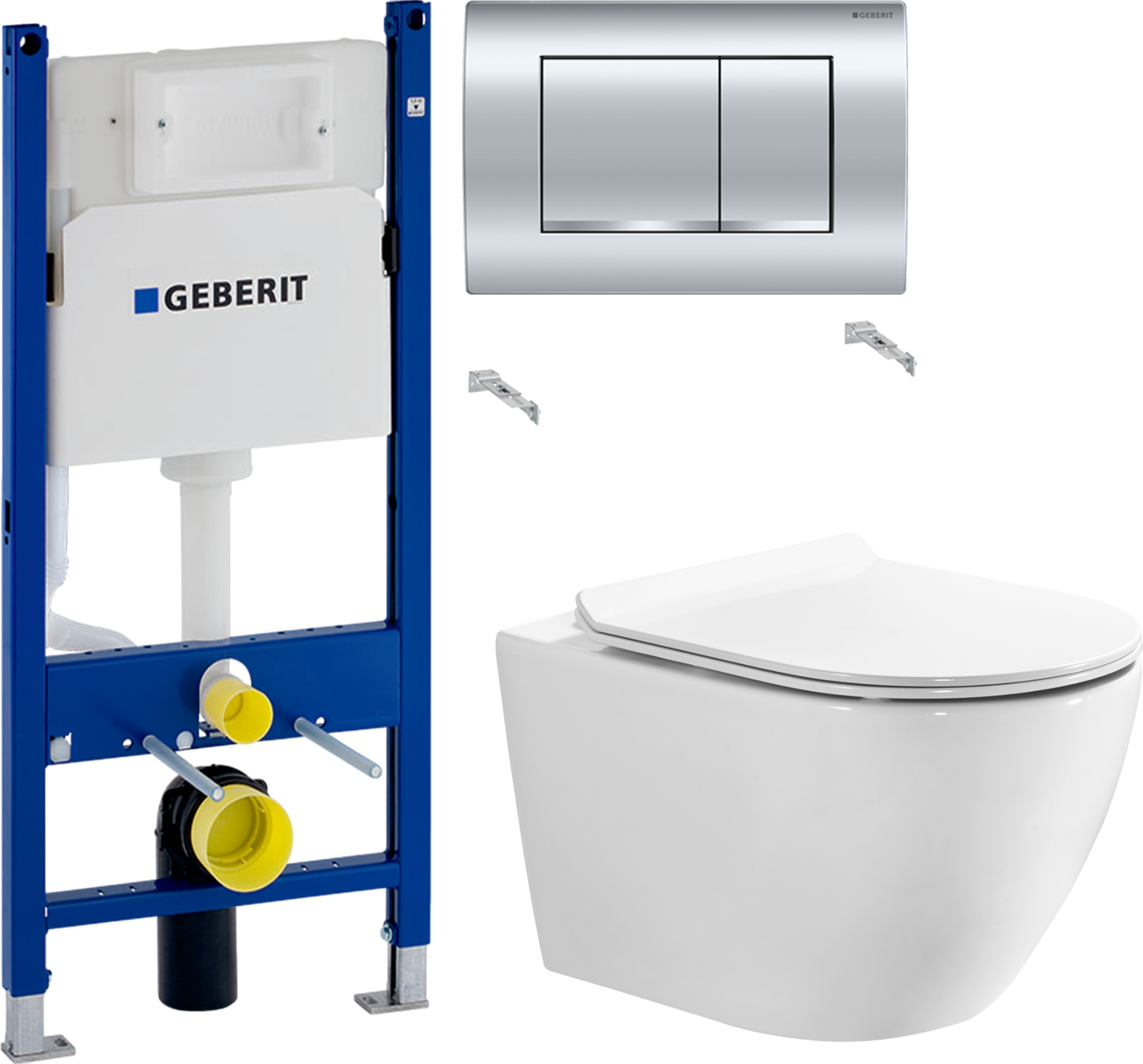Комплект 2 в 1 Унитаз подвесной BOND Oval F12-10 + Инсталляция с кнопкой Geberit Duofix Delta 458.163.21.1 цвет хром