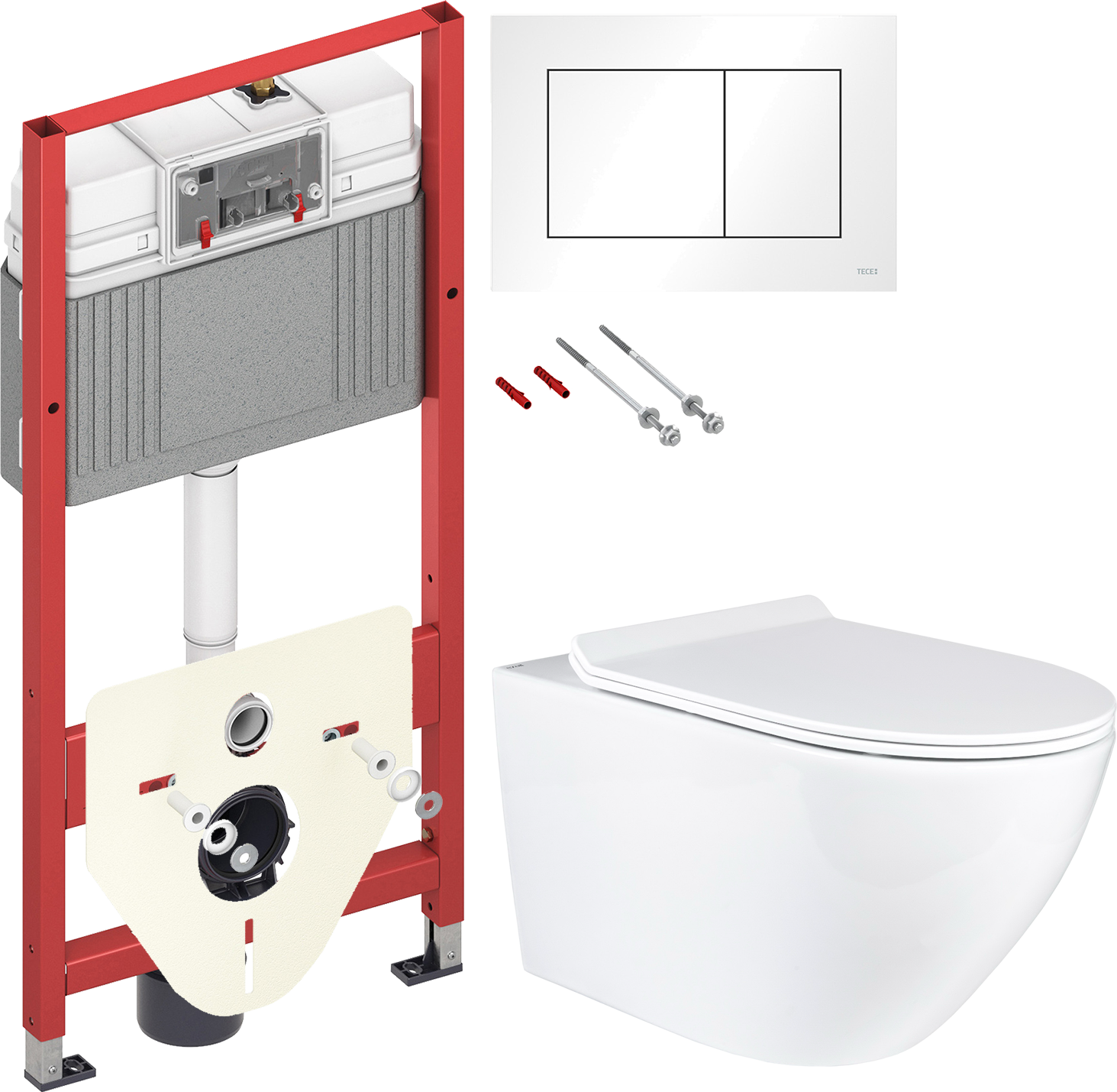 Комплект 2 в 1 Унитаз подвесной BOND Oval F01-10Long + Инсталляция с кнопкой TECE Base 9400413 цвет белый