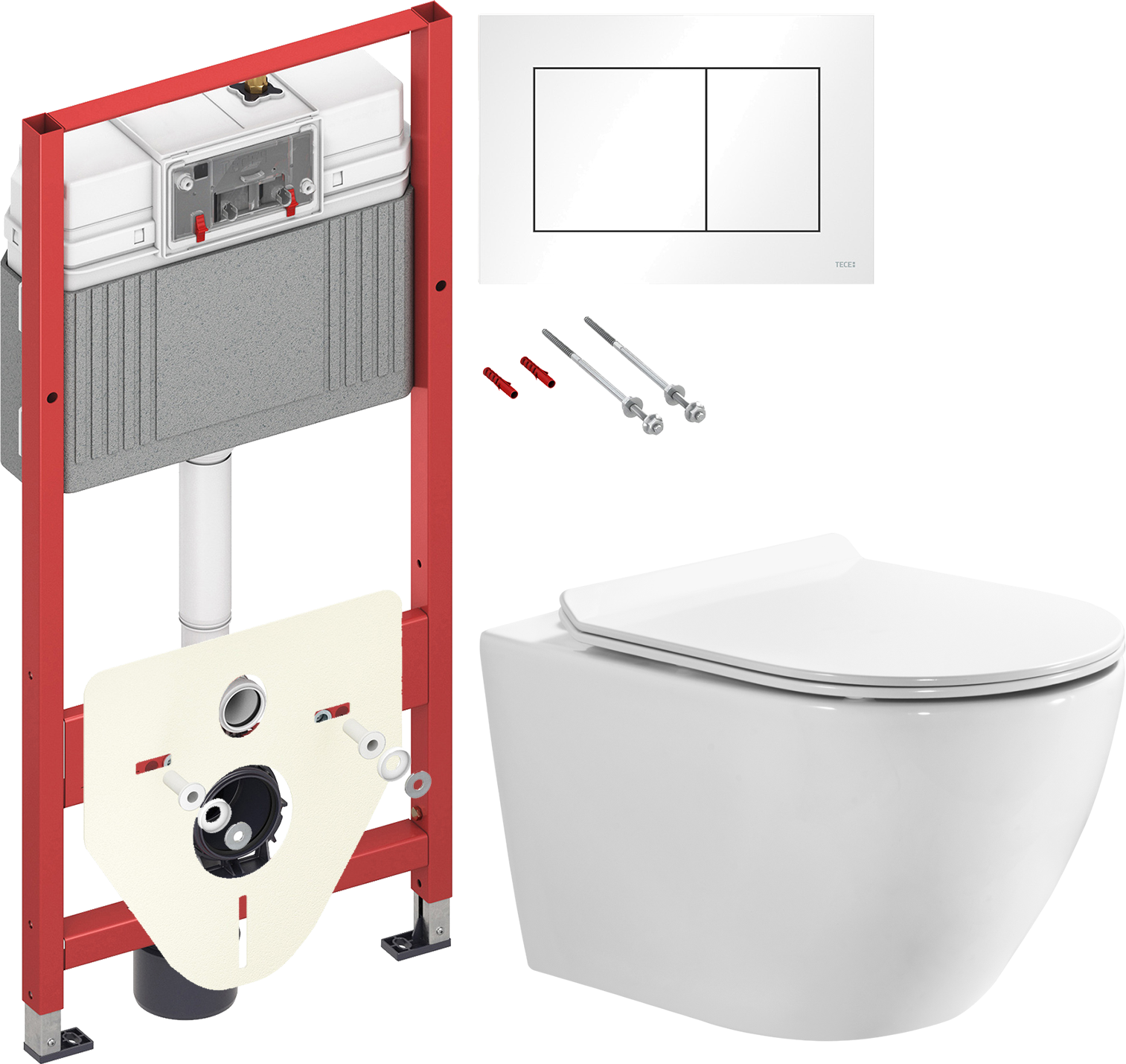 Комплект 2 в 1 Унитаз подвесной BOND Oval F12-10 + Инсталляция с кнопкой TECE Base 9400413 цвет белый