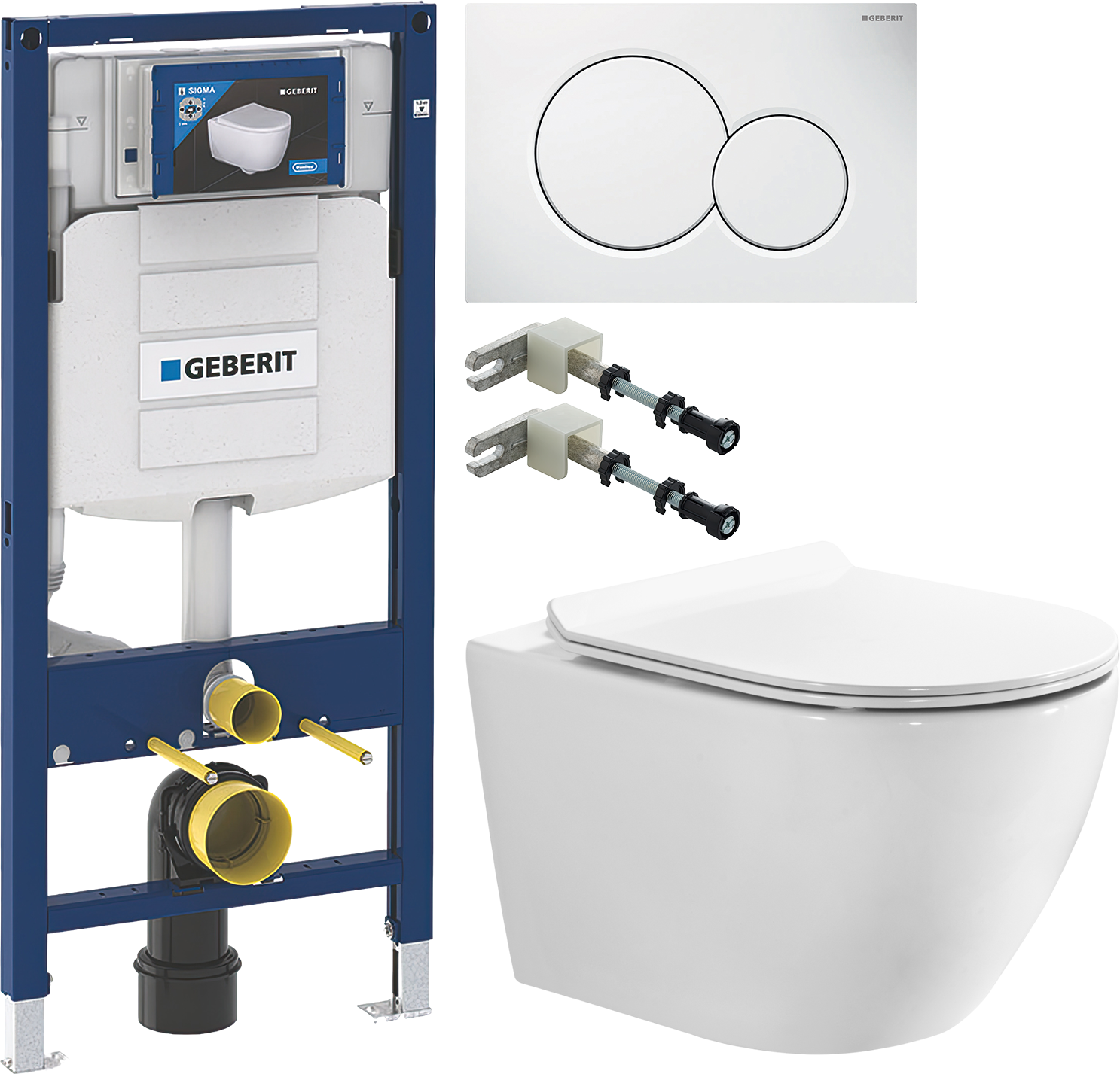 Комплект 4 в 1 Унитаз подвесной BOND Oval F12-10 + Инсталляция Geberit Duofix UP 320 111.300.00.5 (111.950.00.6) + Кнопка Sigma 01 115.770.11.5 цвет белый + Крепления 111.815.00.1 к стене