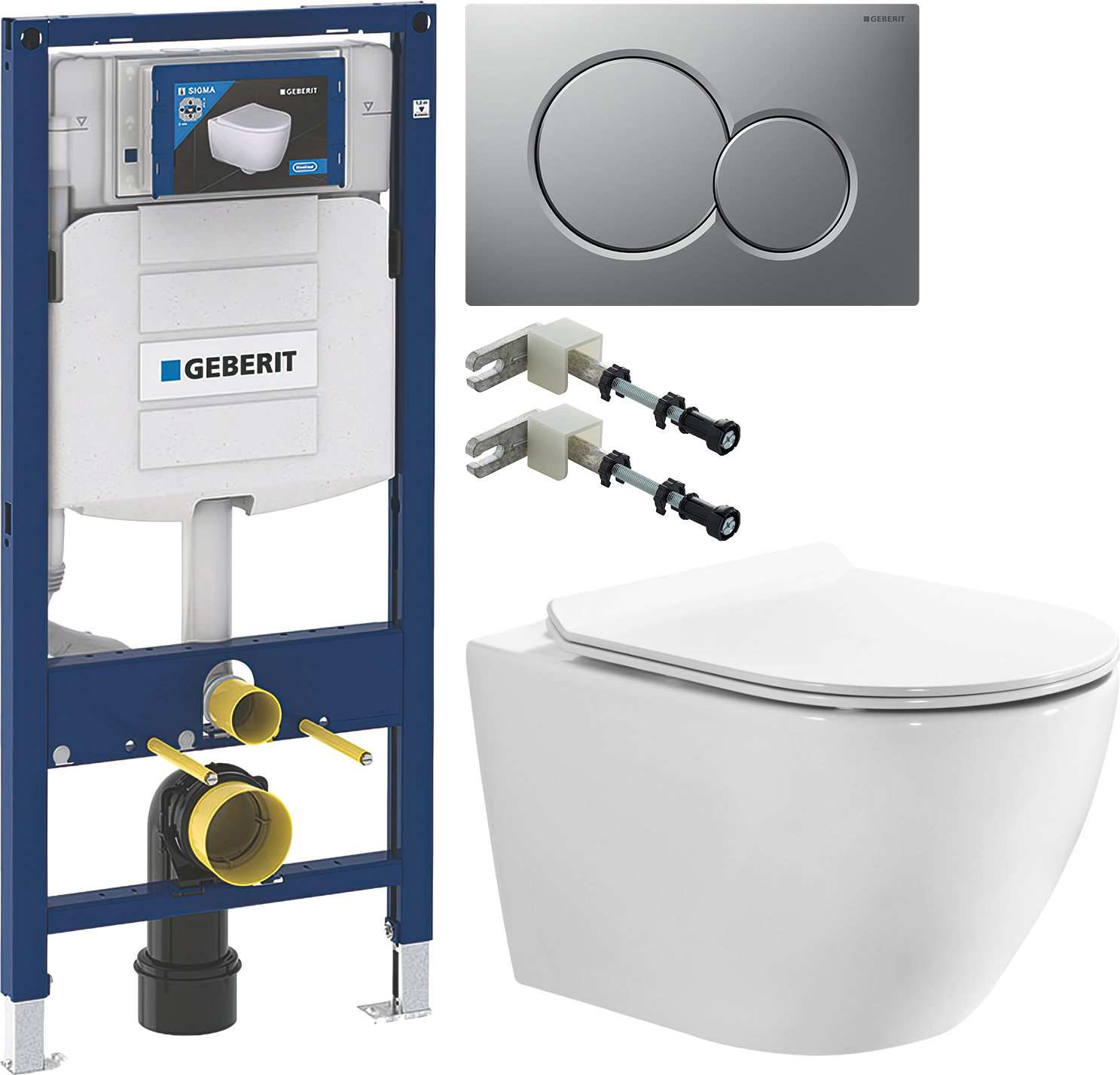 Комплект 4 в 1 Унитаз подвесной BOND Oval F12-10 + Инсталляция Geberit Duofix UP 320 111.300.00.5 (111.950.00.6) + Кнопка Sigma 01 115.770.JQ.5 цвет матовый хром + Крепления 111.815.00.1 к стене