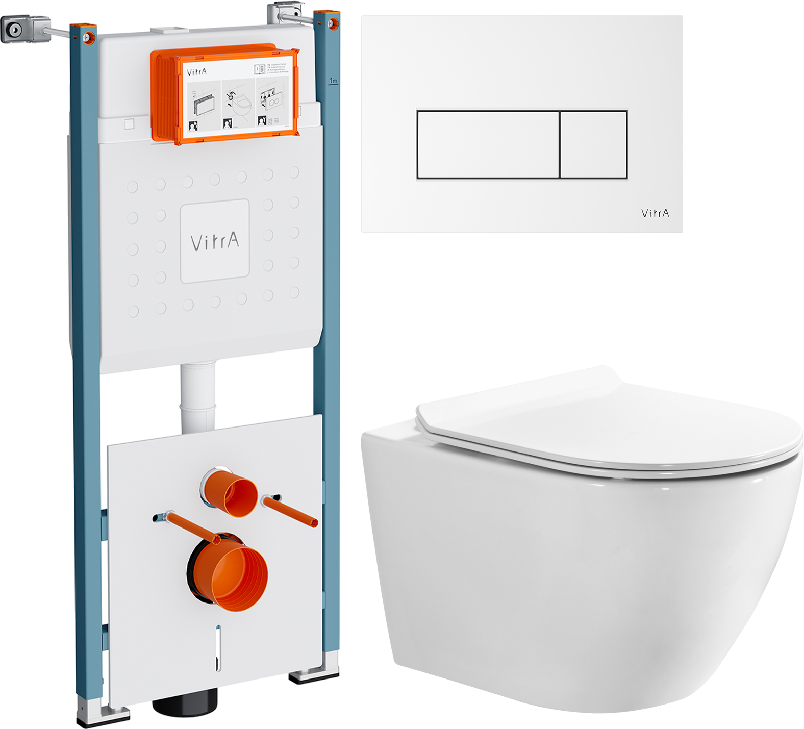 Комплект 3 в 1 Унитаз подвесной BOND Oval F12-10 + Инсталляция VitrA V-Fix Core 732-5800-01PV + Кнопка Root Square 740-2300 цвет глянцевый белый