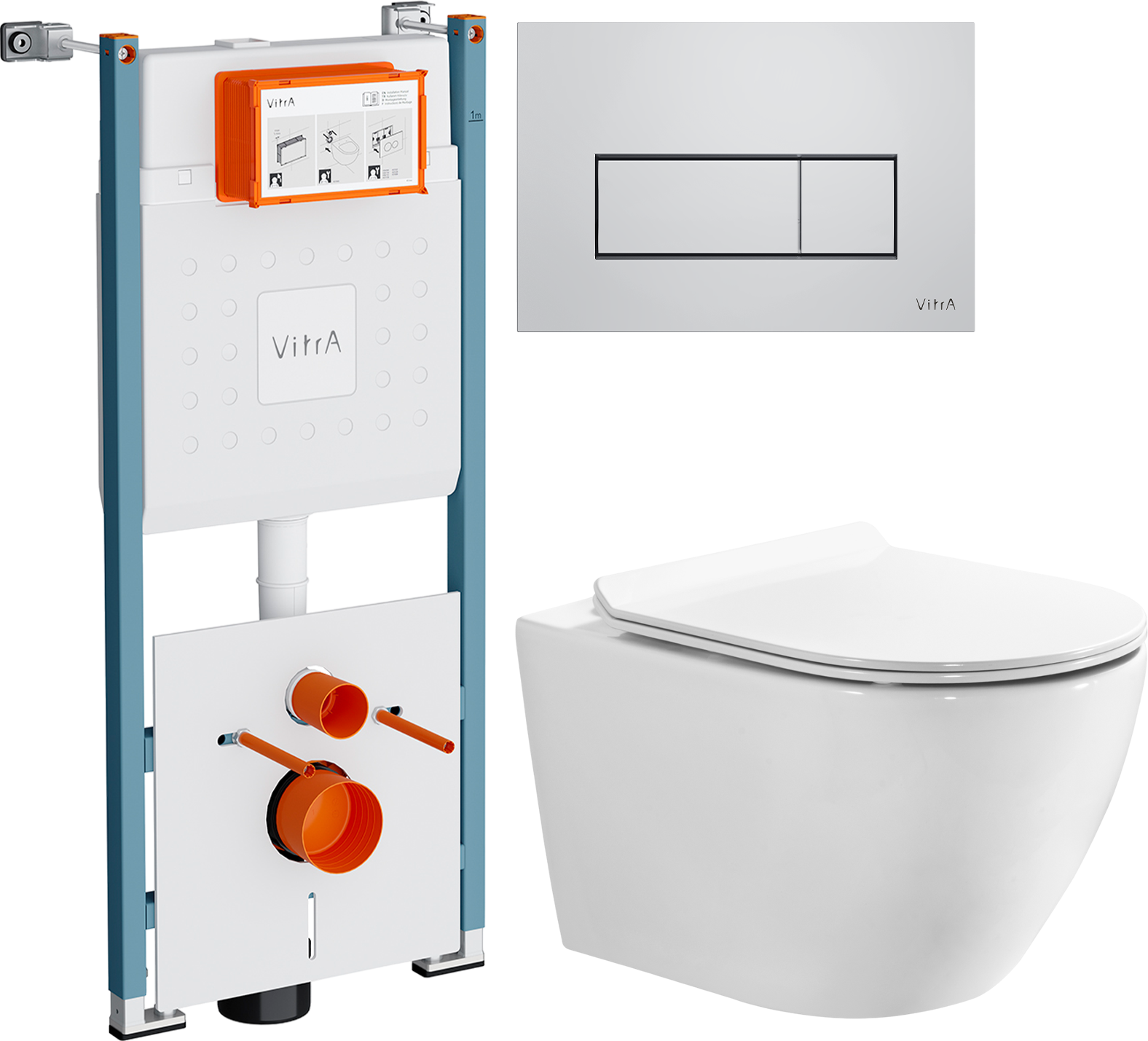 Комплект 3 в 1 Унитаз подвесной BOND Oval F12-10 + Инсталляция VitrA V-Fix Core 732-5800-01PV + Кнопка Root Square 740-2380 цвет хром