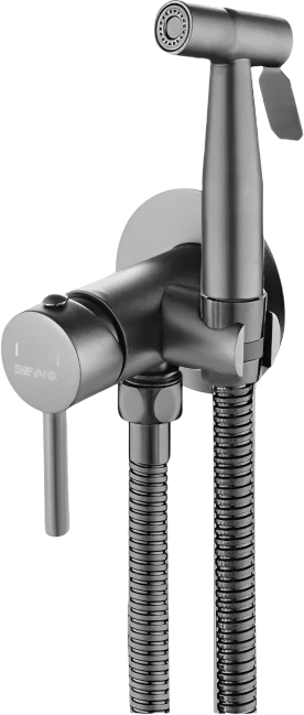 Гигиенический душ Shevanik S147T со смесителем, оружейная сталь, С ВНУТРЕННЕЙ ЧАСТЬЮ