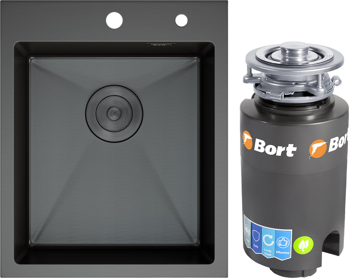 Комплект Мойка D&K DKS415006, графит + Измельчитель Bort Titan 4000