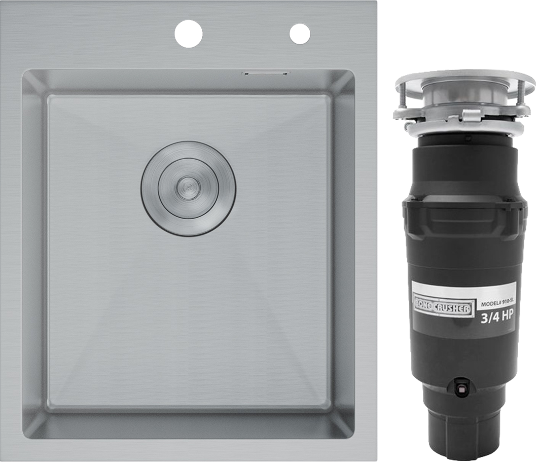 Комплект Мойка D&K DKS415004, сатин + Измельчитель Bone Crusher BC 910-SL-Slim Line