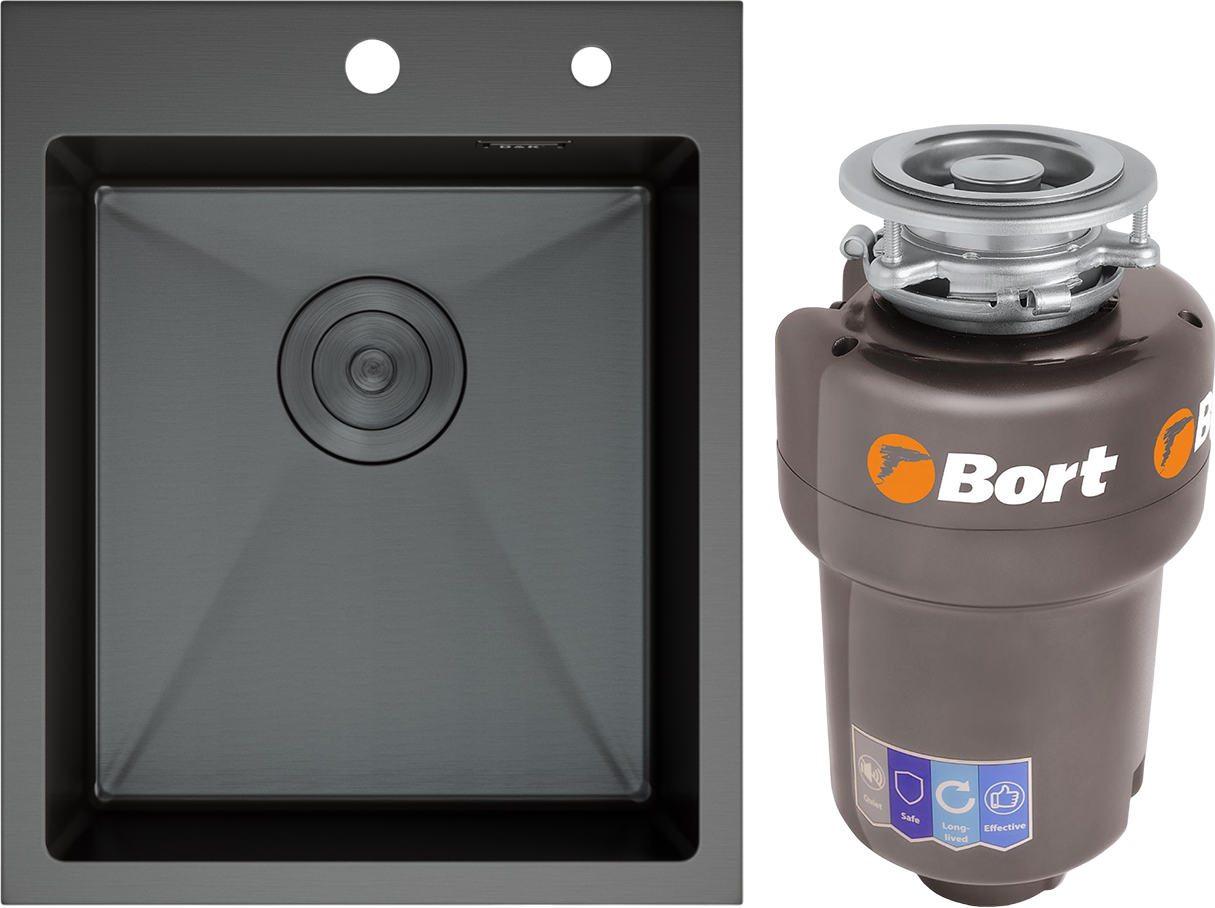 Комплект Мойка D&K DKS415006, графит + Измельчитель Bort Titan Max Power