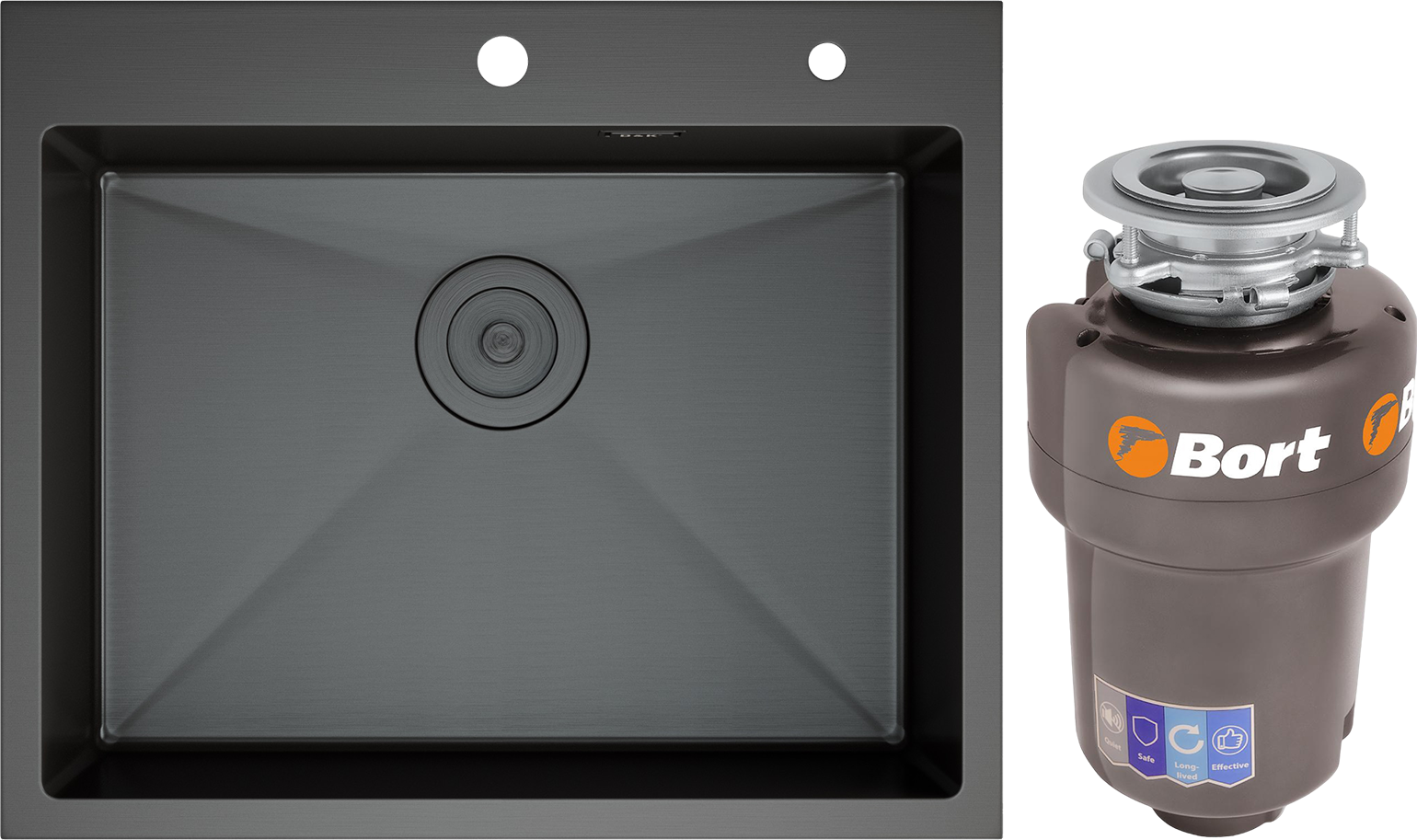 Комплект Мойка D&K DKS604506, графит + Измельчитель Bort Titan Max Power
