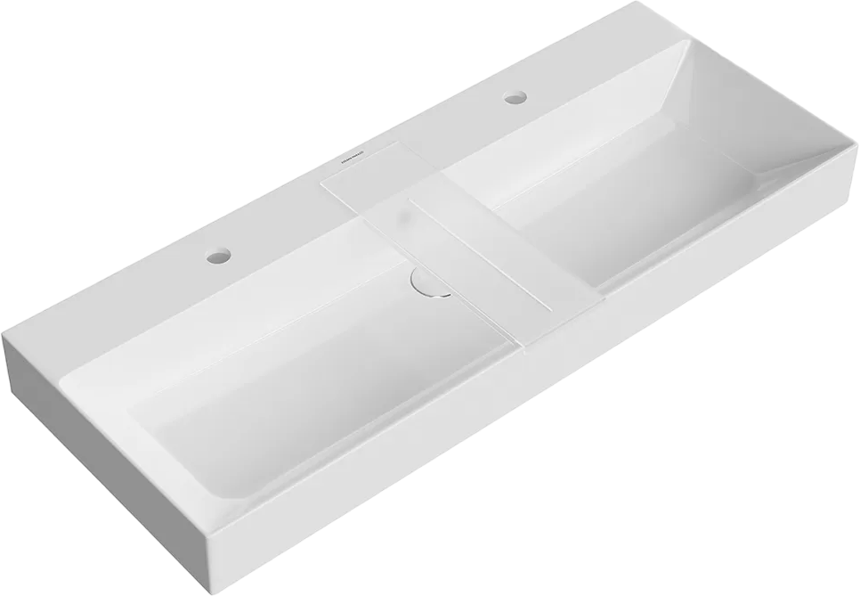 Мебельная раковина KERAMA MARAZZI Grande GR.wb.120.2 119 накладная, глянцевая белая, с 2 отверстиями под смеситель, прямоугольная, фаянс